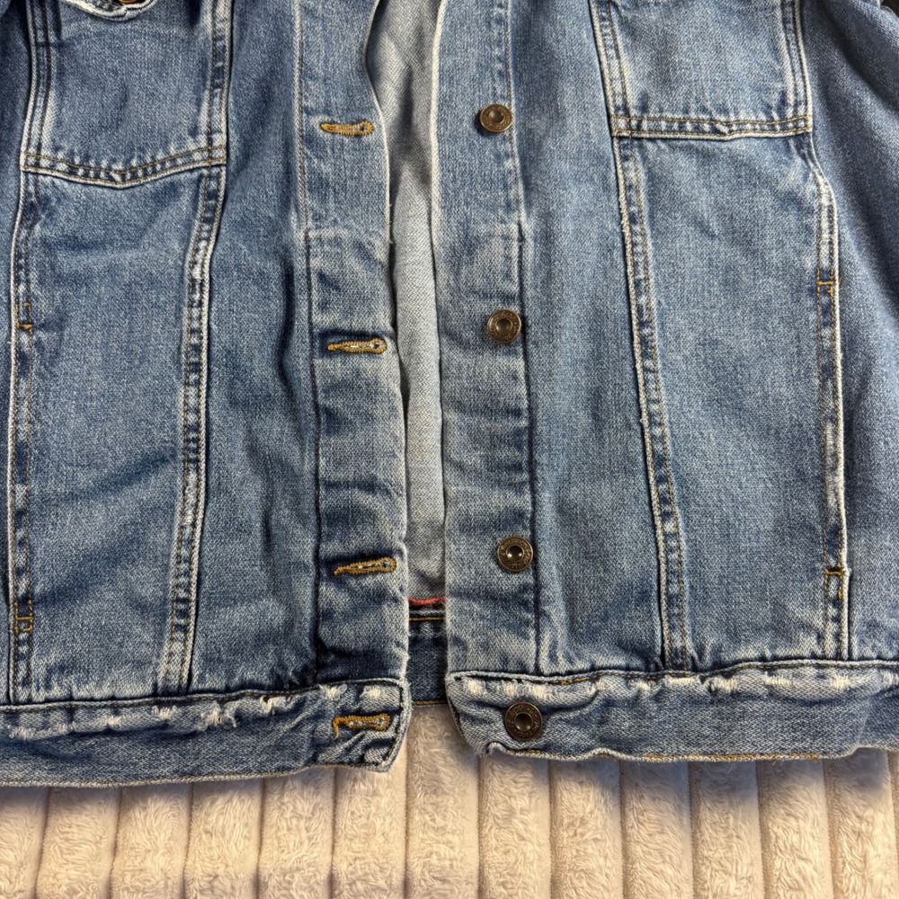 Free People Distressed Oversized Denim Boyfriend Jacket Blue Cotton Small - Picture 10 of 11
